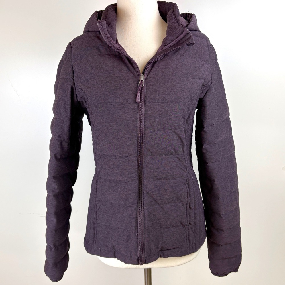Heatkeep Womens Down Puffer Jacket Purple Hooded Full Zip Small XS